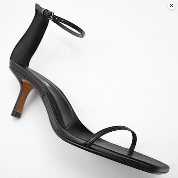 NWT, ZARA BLACK MINIMALIST HEELED LEATHER SANDALS, 8 - Picture 3 of 5